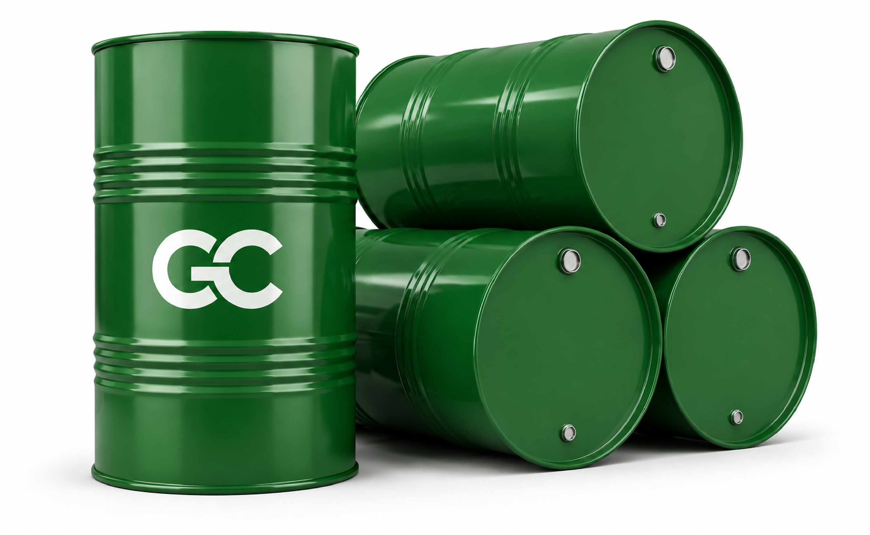 GreenChem Industries green steel drums with GC branding