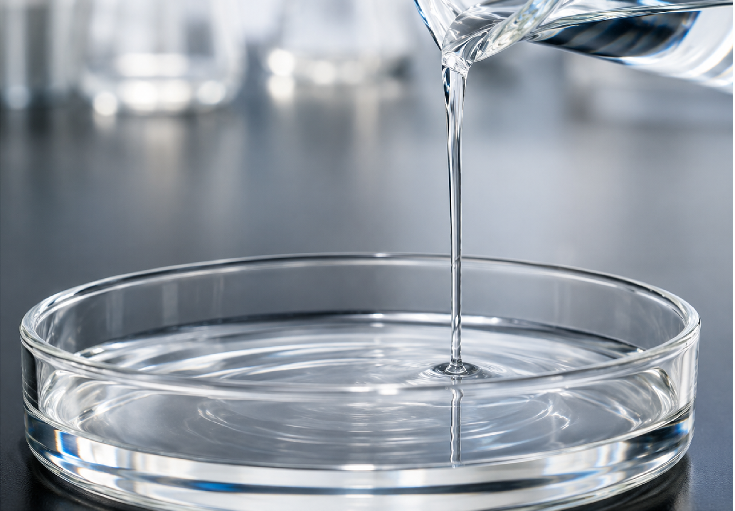 Laboratory liquid being poured into a glass dish — GreenChem Industries